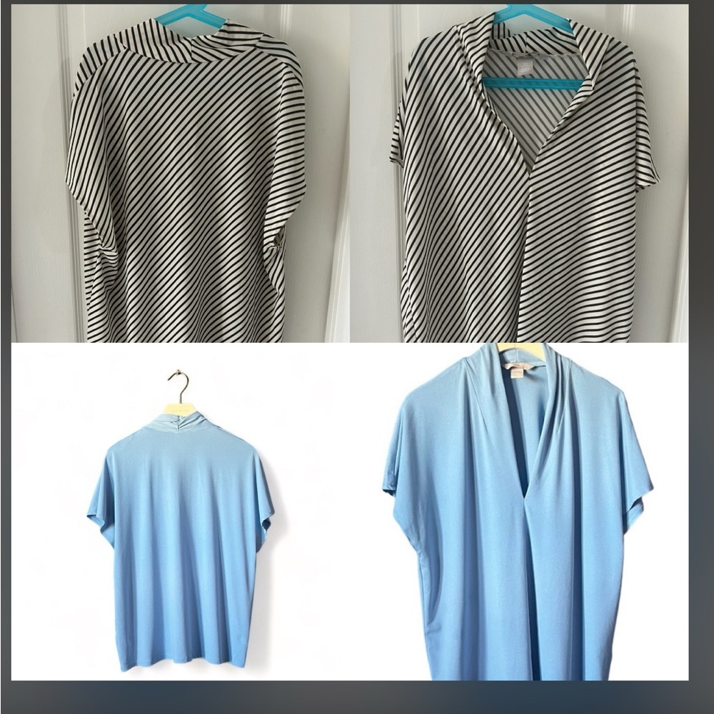 H&M Black and White Striped Top and Blue Top Set
